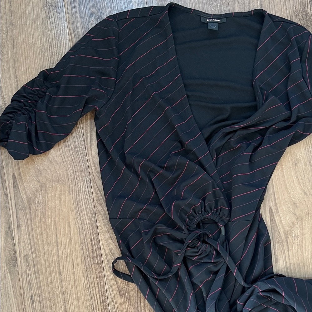 Express | Vintage Black Wrap Dress with Pink Pinstripes